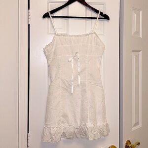 white eyelet babydoll mini dress